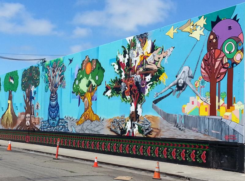 Oakland Palestine Solidarity Mural - Entire Mural (by Emory Douglas, Nidal El Khairy - 2014)