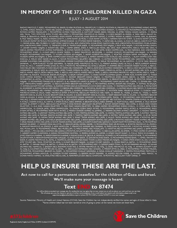 In Memory of the 373 Children Killed In Gaza (by Research in Progress  - 2014)
