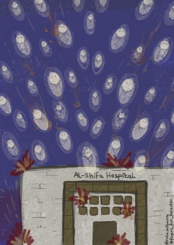 Infants of Al Shifa Hospital (by @rola.artwork - 2023)